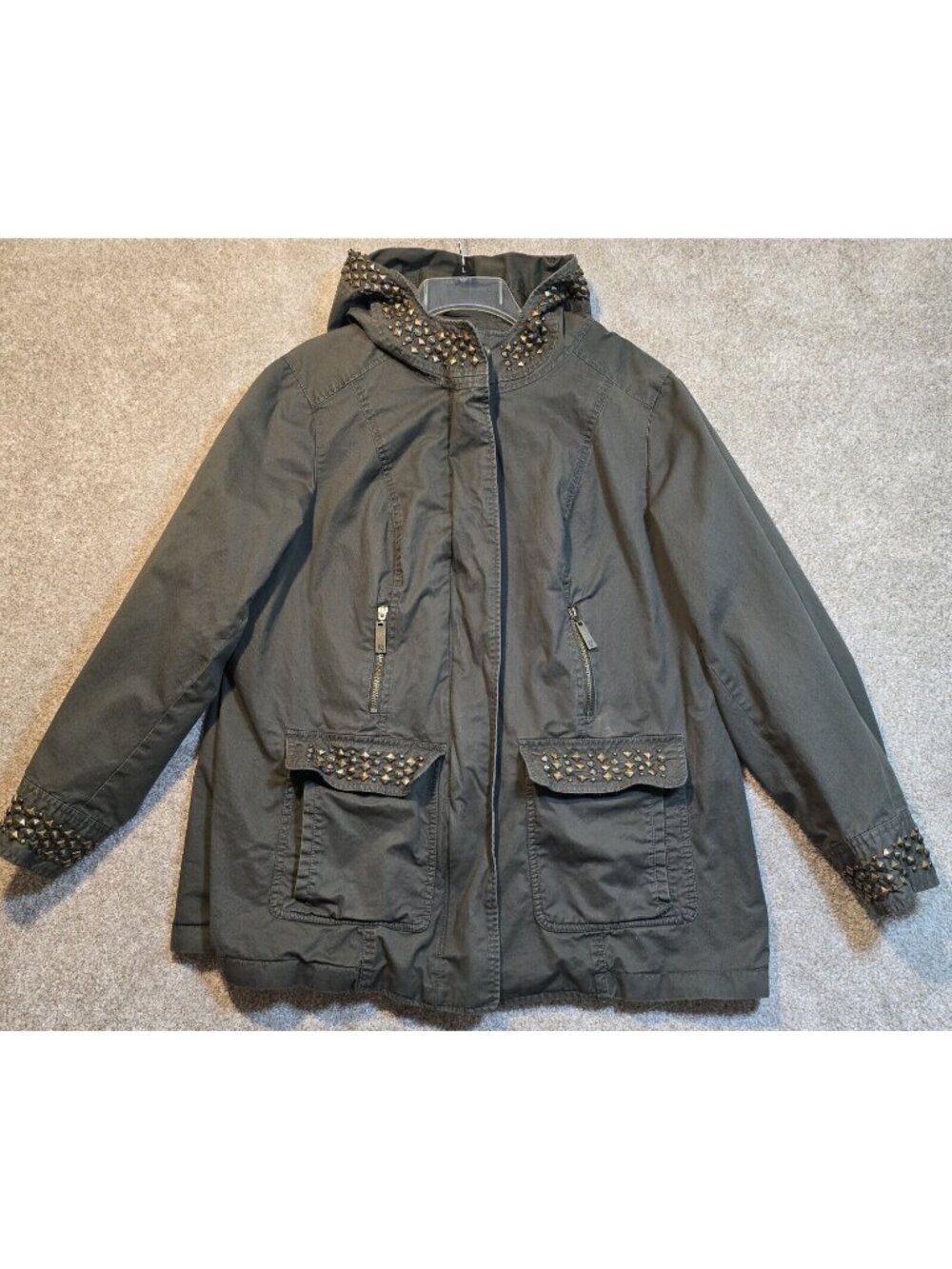 Vince Camuto Field Jacket Studded Accent Urban Grunge Hooded Streetwear Women 2X